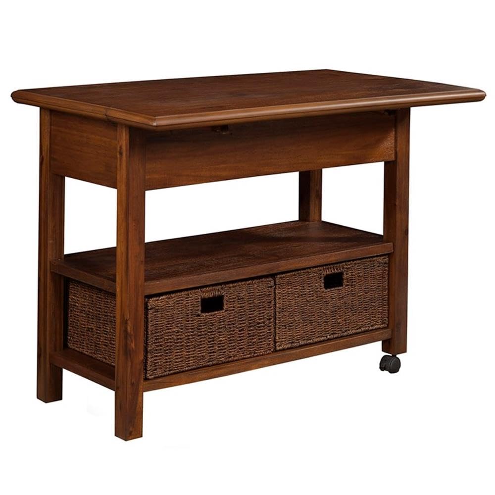 Alpine Furniture Caldwell Wood Kitchen Cart In Antique Cappuccino Brown