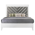 Acme Chelsie Wooden Eastern King Bed with Velvet Headboard in Gray and White