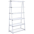 HomeRoots Metal Tube, MDF, Poly Ven 36' X 16' X 71' White High Gloss and Chrome Bookcase