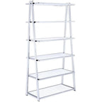 HomeRoots Metal Tube, MDF, Poly Ven 36' X 16' X 71' White High Gloss and Chrome Bookcase
