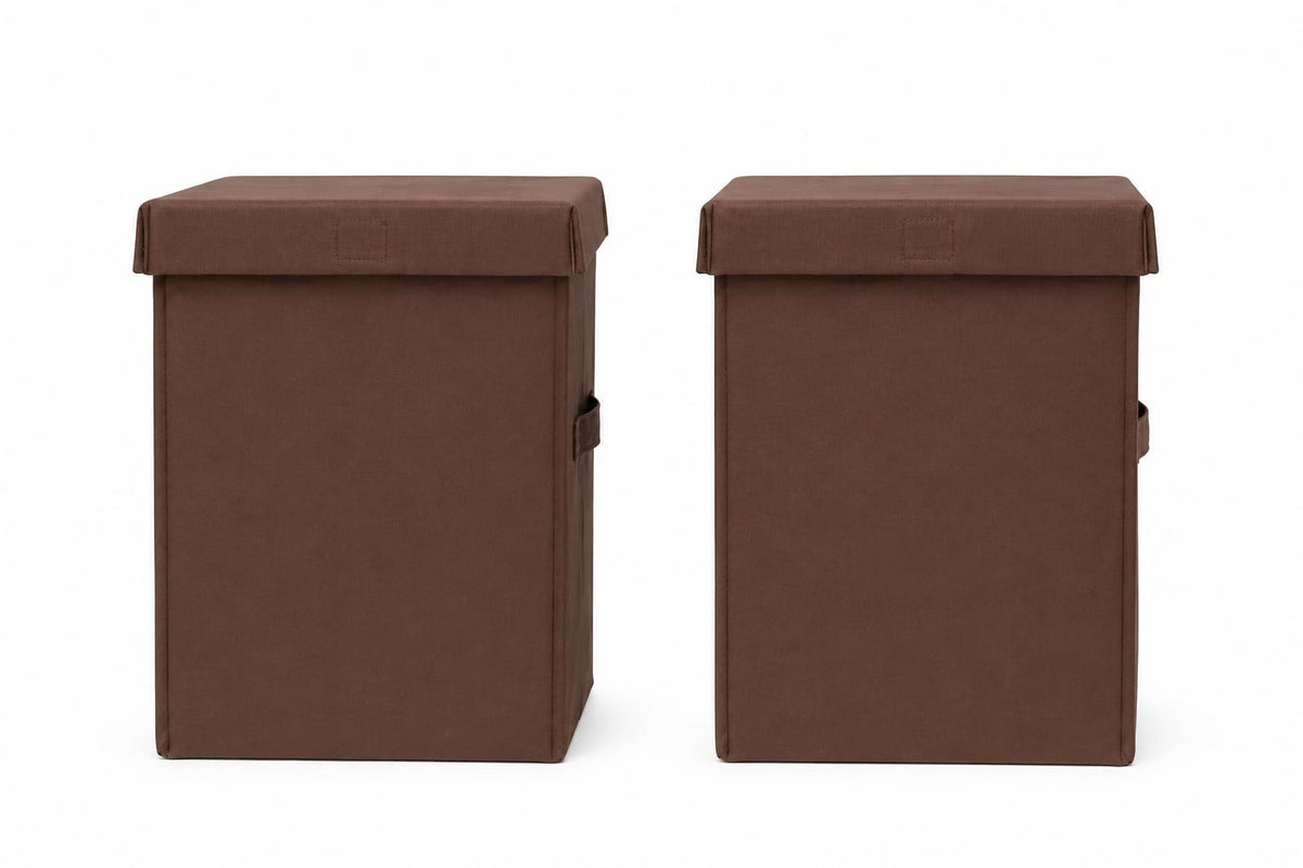 Foldable Laundry Basket with Lid and Handle, Brown, Collapsible Storage Hamper