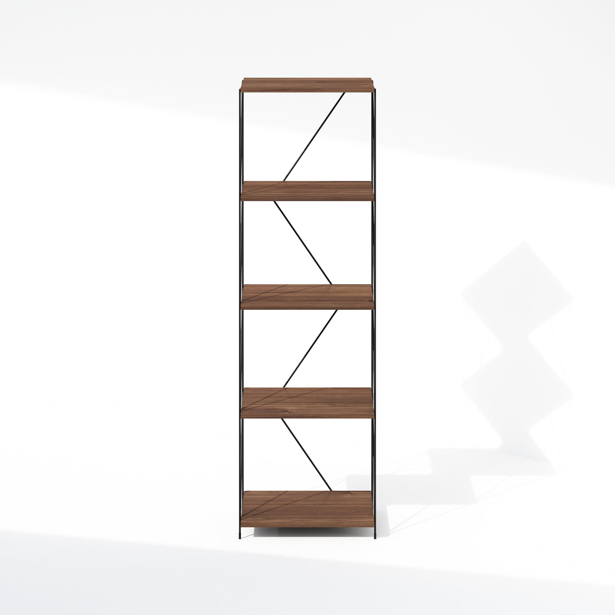 Furinno Wire 5-Tier Industrial Style Metal Frame Bookcase, Display Shelf, 16 Wide, Walnut Cove