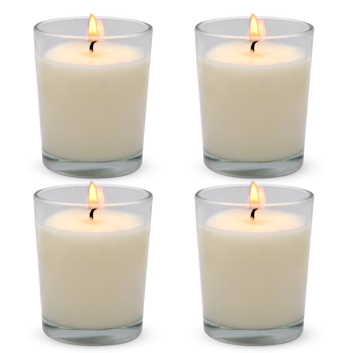 Set of 4 White Votive Candles, Clear Glass Filled Unscented Soy Wax Candle for Home D  cor Weddings Spa Holidays Party and DIY
