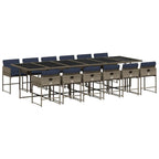 vidaXL 13 Piece Patio Dining Set - PE Rattan, Cushions, Foldable Chairs, Glass Tabletop - Gray, Navy Blue - Outdoor Garden, Backyard, Patio Furniture