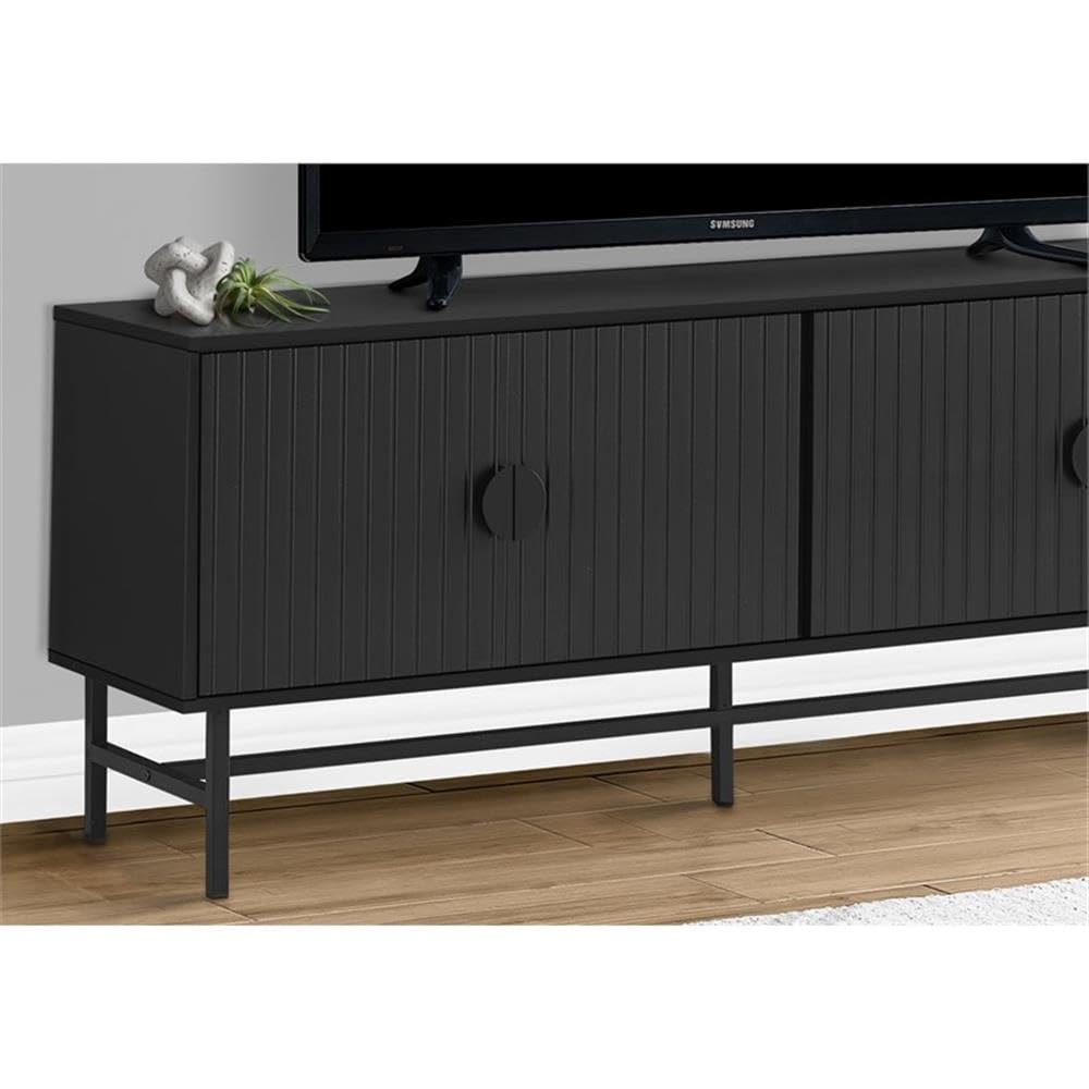 Monarch Specialties 2733, 60 Inch, Console, Media Entertainment Center, Storage Cabinet, Living Room, Bedroom, Black Laminate, Metal 1 Tv Stand, 59' L x 15.5' W x 23.75' H