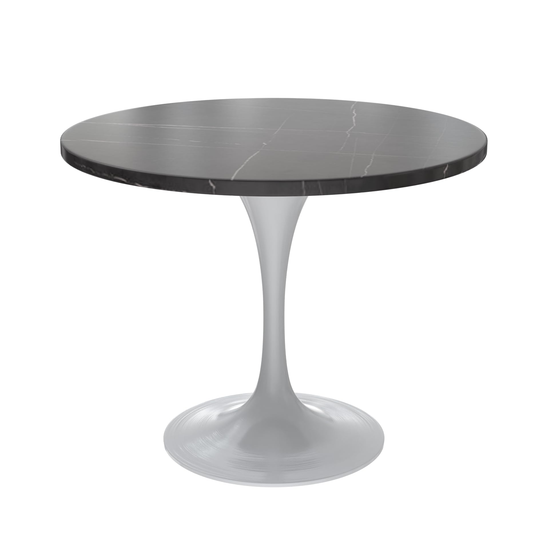 36 Round Dining Table, White Base with Sintered Stone Black Top