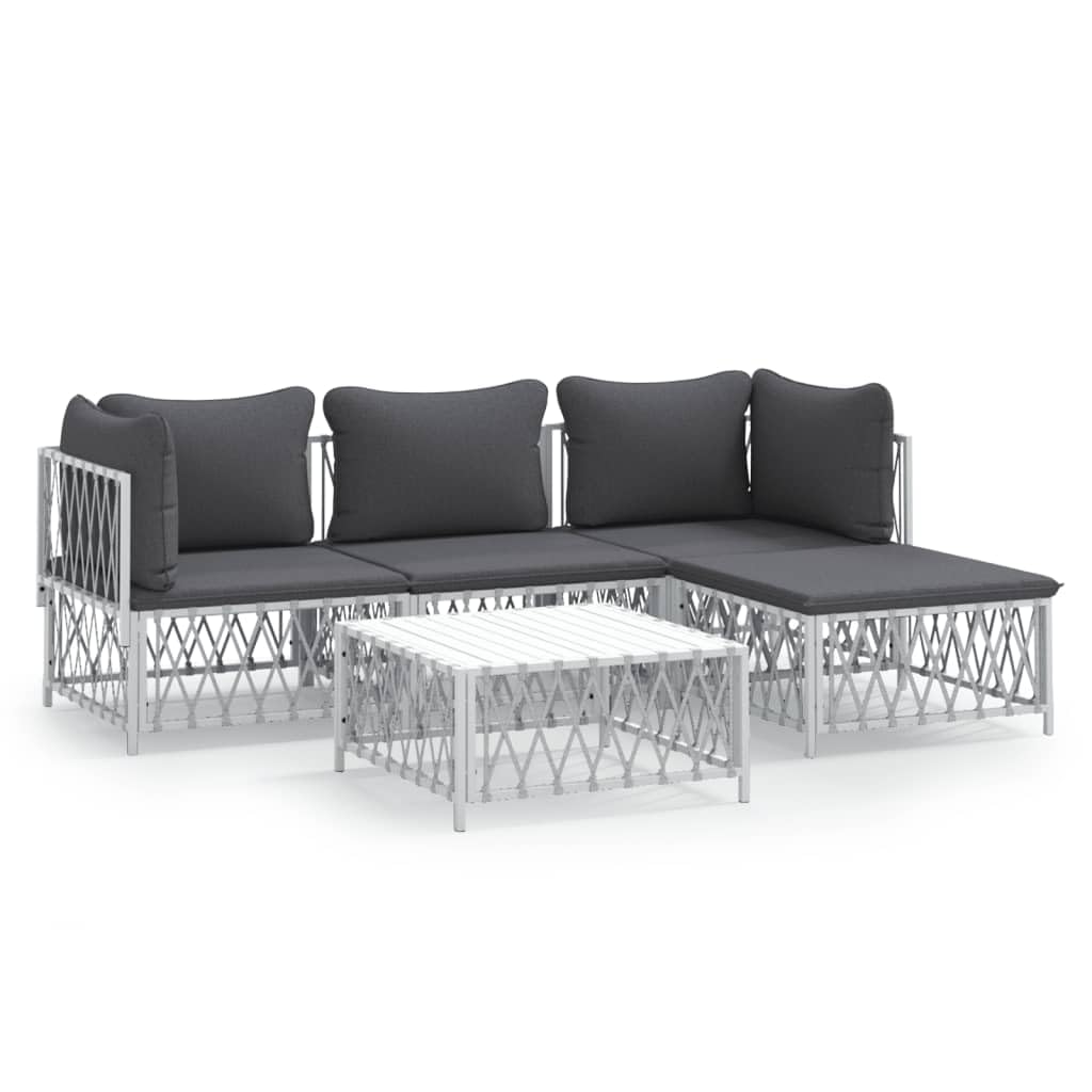 vidaXL 5-Piece Patio Lounge Set in White Steel with Cushions - Comfortable, Durable, and Modular Design for Personalized Outdoor