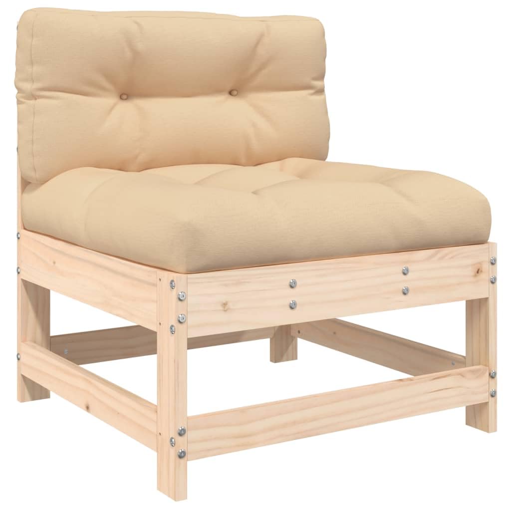 vidaXL Solid Pine Wood Middle Sofa with Cushions - Sturdy Outdoor Seating Furniture with Slatted Design and Comfortable Cushions for Garden, Patio, Terrace