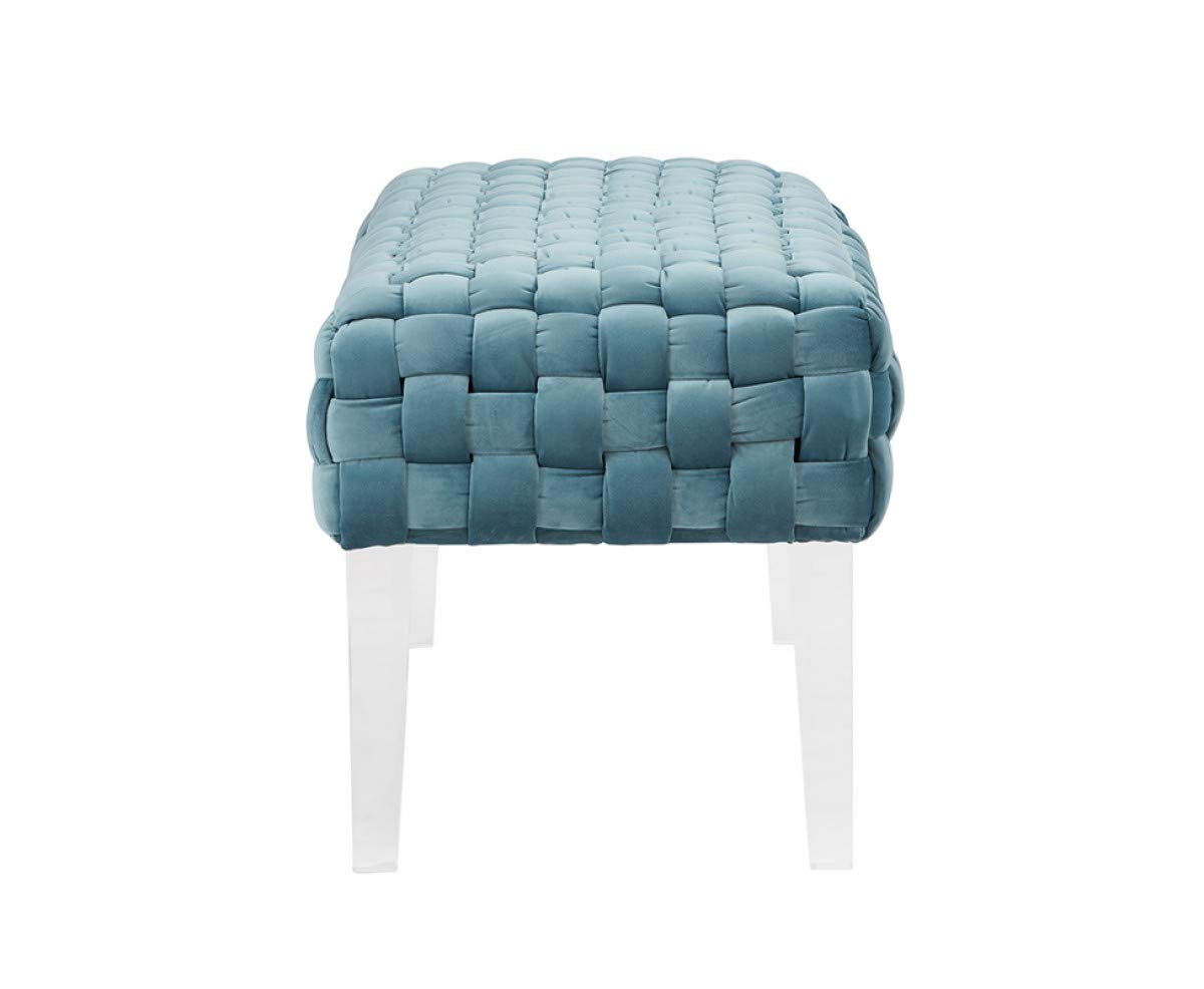 HomeRoots Rectangular Modern Light Teal Textured Velvet Bench with Acrylic Legs