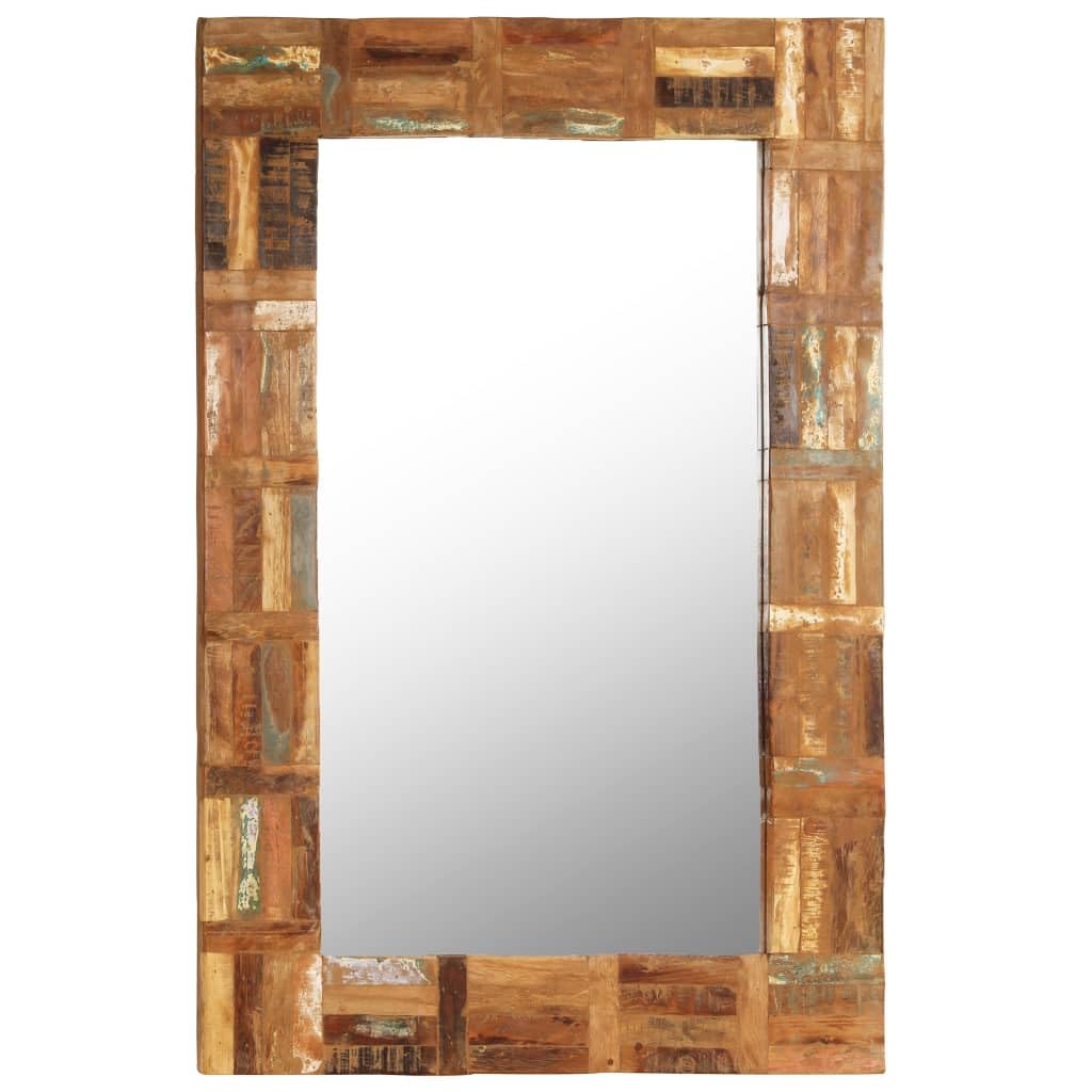 vidaXL Solid Reclaimed Wood Wall Mirror, Rustic Detail Woodgrain, Wall Mounted Rectangular Design, Ideal for Bathroom, Bedroom or Dressing Room, Brown