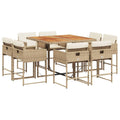 vidaXL Patio Dining Set with Cushions - 9 Piece Beige Poly Rattan Furniture for Garden/Patio/Backyard - Durable Materials & Space-Saving Design - Includes Table and Chairs