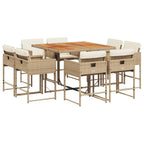 vidaXL Patio Dining Set with Cushions - 9 Piece Beige Poly Rattan Furniture for Garden/Patio/Backyard - Durable Materials & Space-Saving Design - Includes Table and Chairs