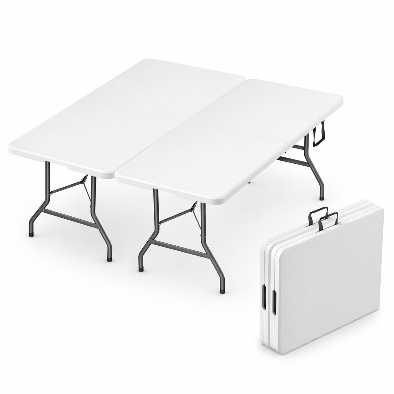 2 Pack of 6 Feet Foldable Table with Built in Handle & Steel Legs | Heavy Duty Portable | Perfect for Party, Dining, Wedding, Ev