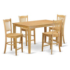 East West Furniture CAGR5H-OAK-W 5 Piece Counter Height Dining Set Includes a Rectangle Dinette Table and 4 Kitchen Dining Chairs, 36x60 Inch, Oak