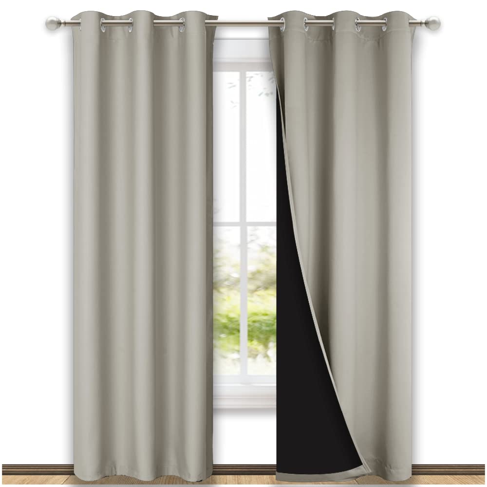 Nicetown Natural Blackout Curtains 84 Inches Long, Full Light Blocking Drapes With Black Liner For Nursery, Thermal Insulated Dr