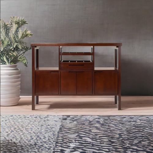 Elegant Buffet Table with Wine Racks, Shelves, and Cabinets | Walnut Finish | 46' W x 16' D x 34' H | Solid & Composite Wood | Easy Assembly