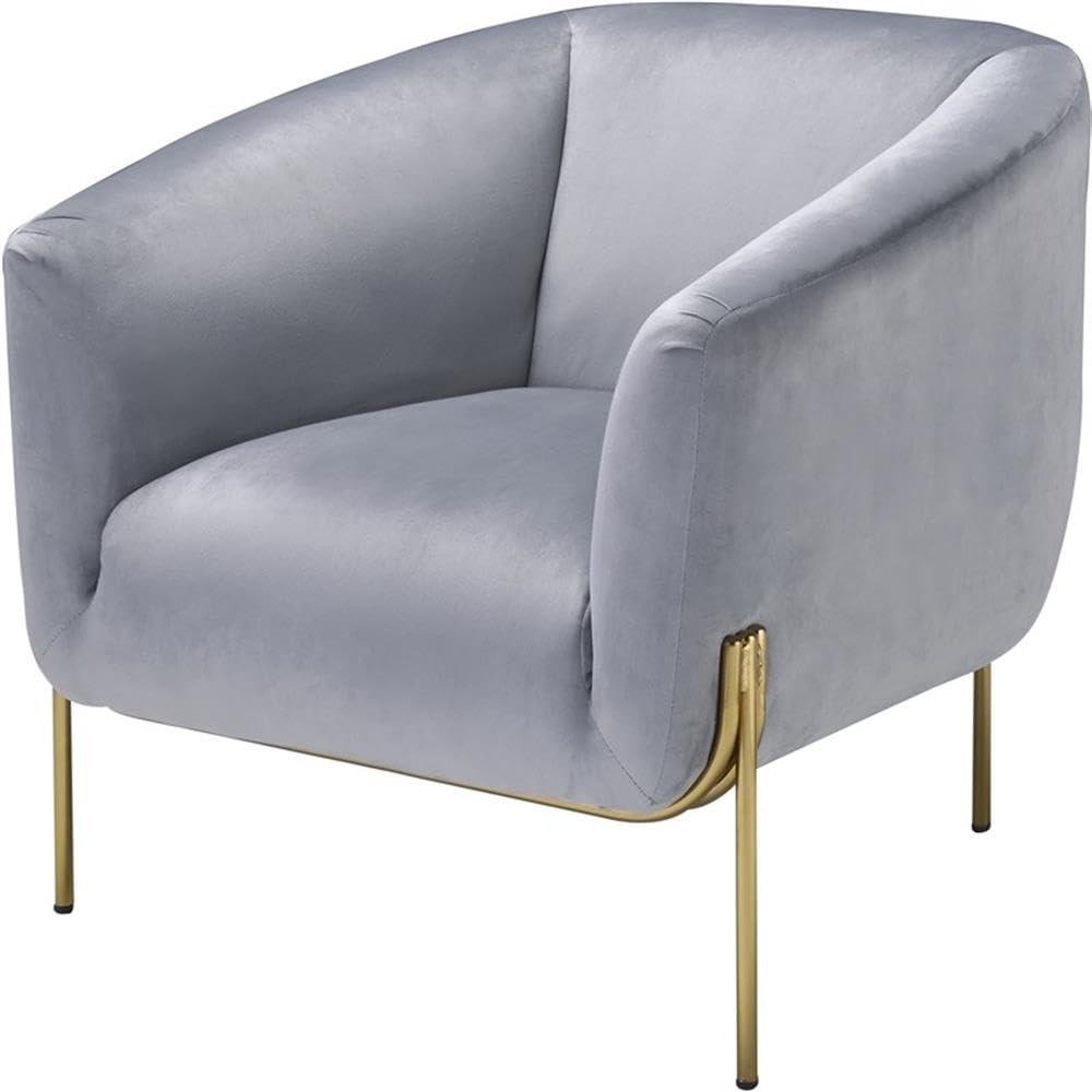 Acme Carlson Velvet Upholstered Barrel Backrest Accent Chair in Gray and Gold