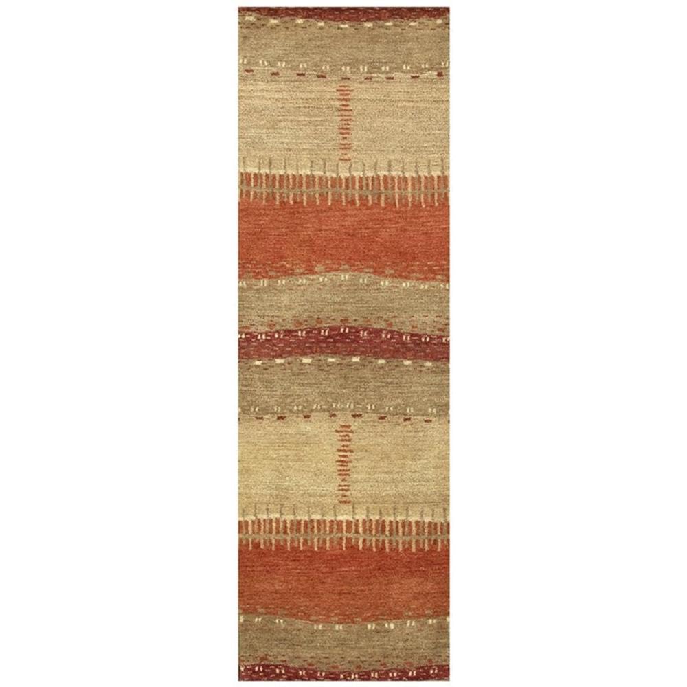 Desert 2'6&quot; X 8' Abstract Maroon/Tan/Orange/Beige Hand Tufted Area Rug