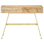 vidaXL Solid Mango Wood Writing Desk - Spacious Drawers, Industrial Design, Multipurpose Use as Computer Desk or Console Table, Easy Assembly, Brown