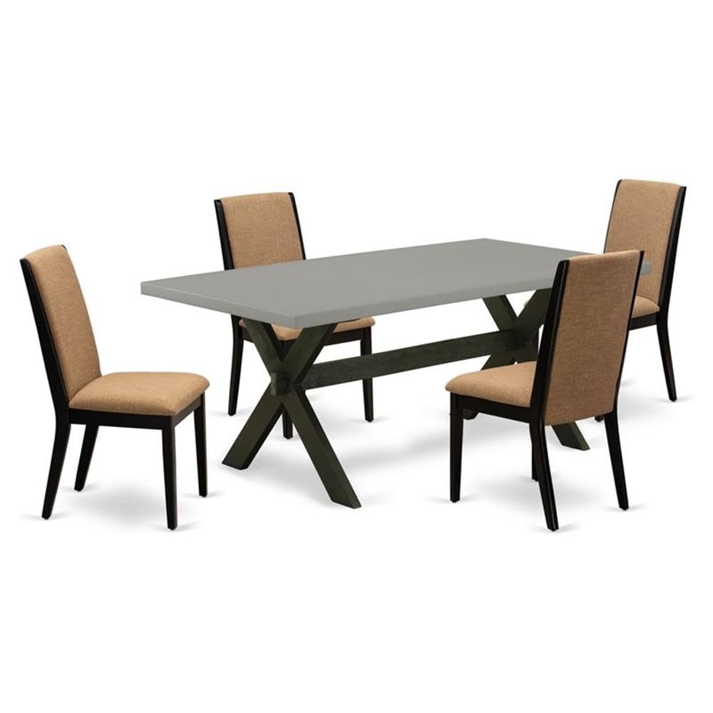 East West Furniture X697La147-5 5 Piece Dining Room Table Set Includes A Rectangle Dining Table With X-Legs And 4 Light Sable Linen Fabric Upholstered Chairs, 40X72 Inch, Multi-Color