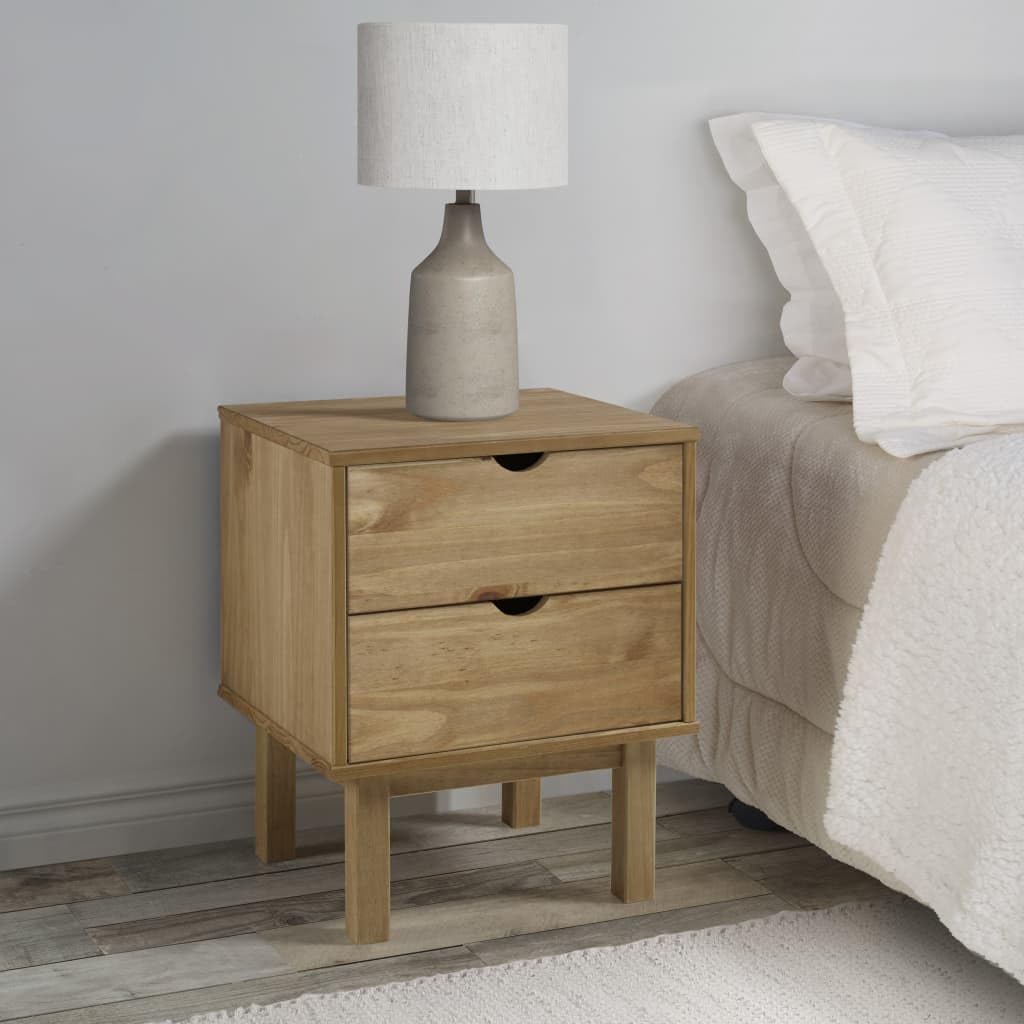 vidaXL Bedside Cabinet OTTA in Brown, Solid Pine Wood, 18.1&quot;x15.6&quot;x22.4&quot;, 2 Drawers, Versatile and Reliable, Easy Assembly, Spacious Top for Decor Display