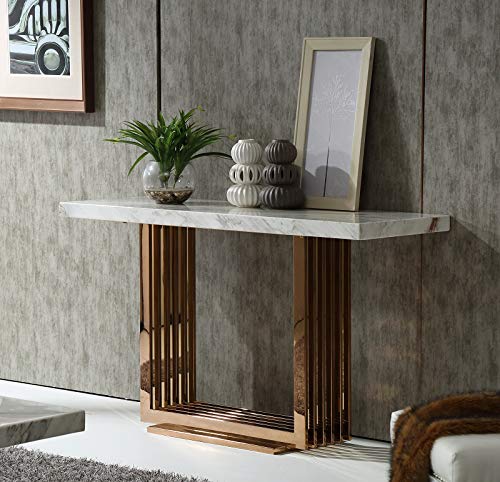 HomeRoots Marble & Rosegold Marble Top, Metal BaseMet 30' Rosegold Marble and Metal Console Table