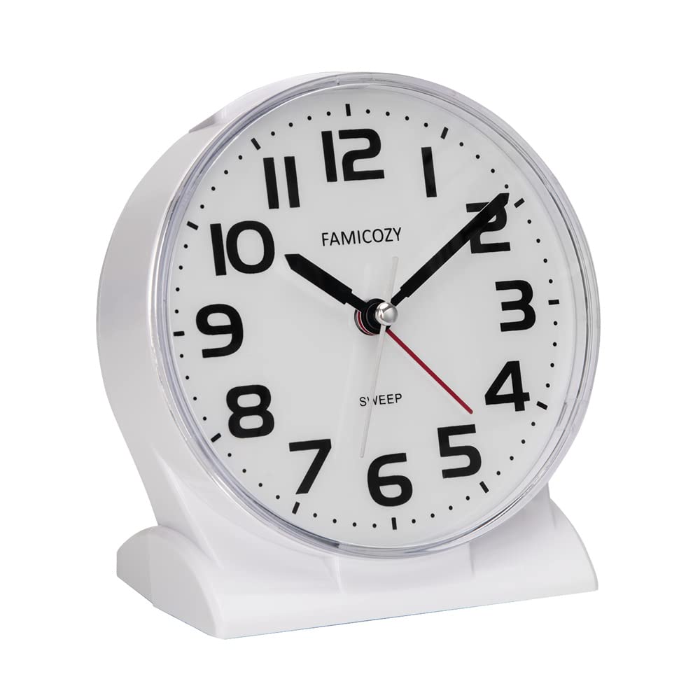 FAMICOZY 4.5 No Ticking Analog Alarm Clock,Silent Readable for Seniors,Easy to Set,Gradual Rise Alarm,Big Numbers,On/Off Switch 