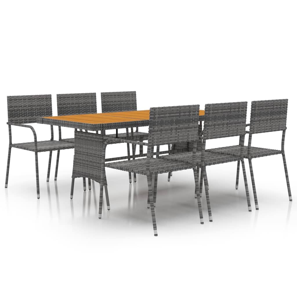 vidaXL 7-Piece Patio Dining Set - Durable Poly Rattan, Steel Frame & Solid Acacia Wood Table Top - Ideal for Outdoor Dining & Lounging - Ergonomically Designed Chairs