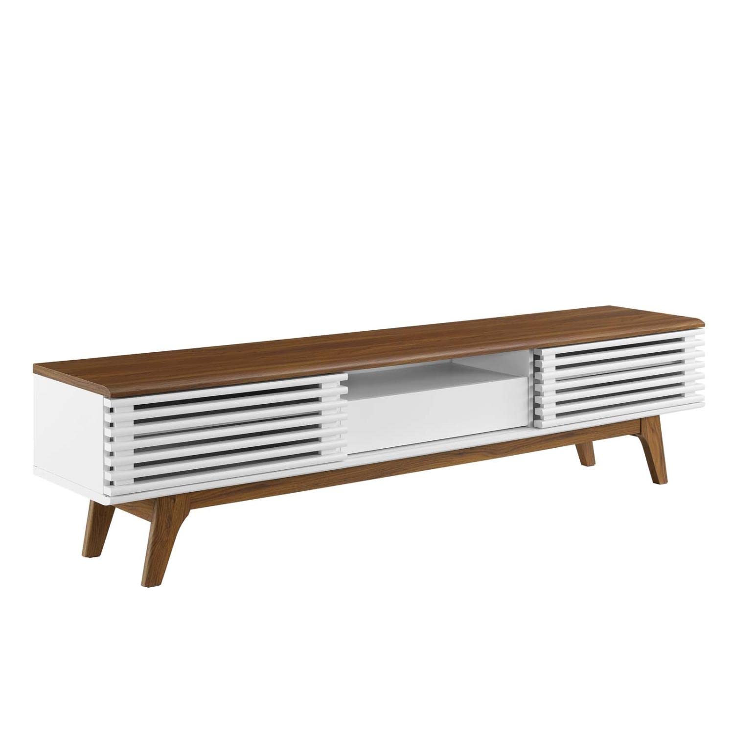 Modway Render Mid-Century Modern Low Profile 70 Inch TV Stand in Walnut White, 70&quot;