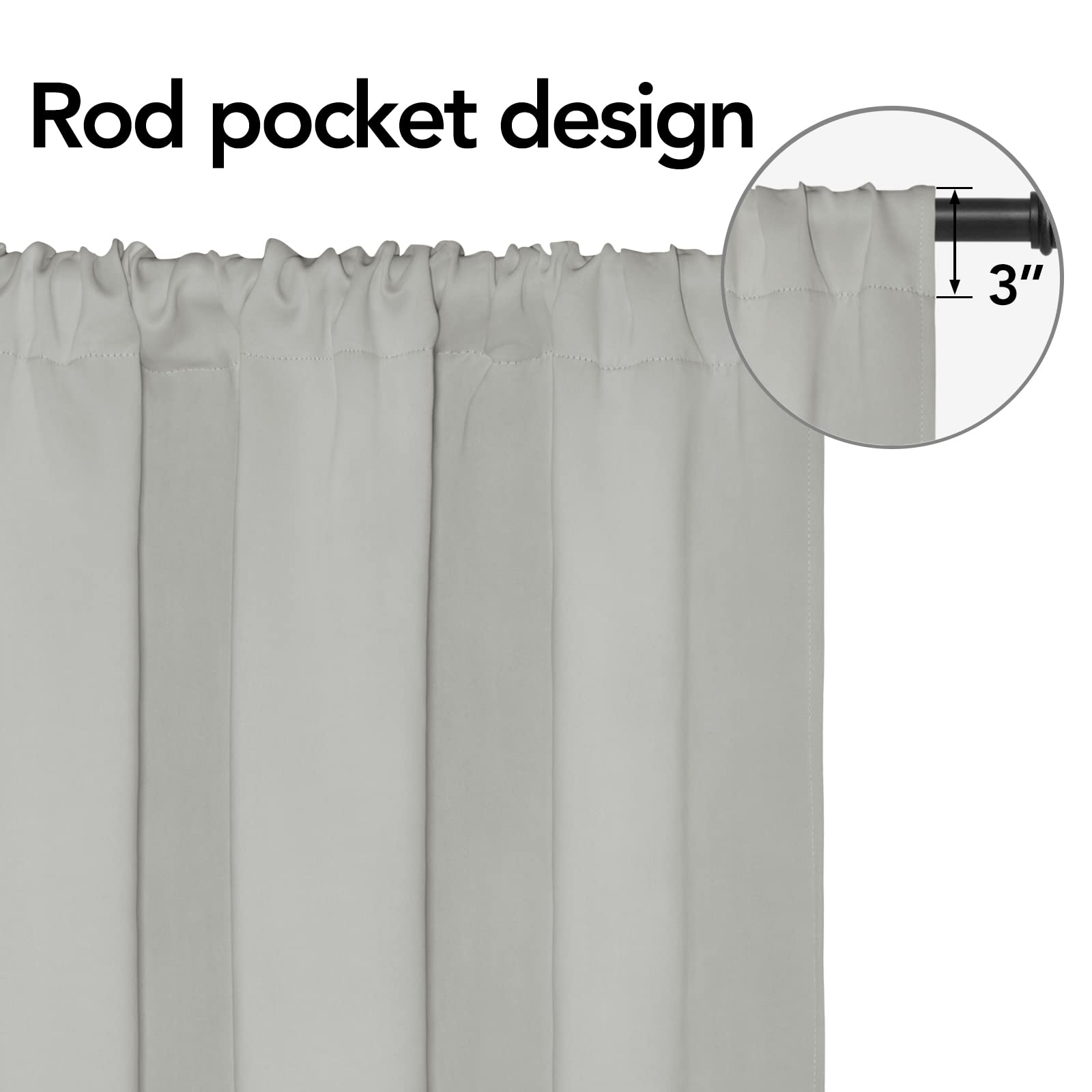Easy-Going Rod Pocket Blackout Curtains For Bedroom, Room Darkening Window Curtains For Living Room, Thermal Insulated Noise Reduction Solid Window Drapes, 2 Panels(52X84 In, Greyish White)