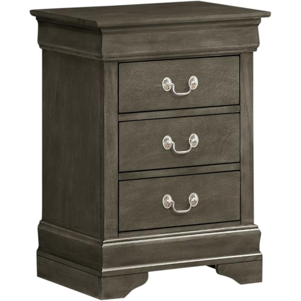 Glory Furniture Louis Phillipe 3 Drawer Nightstand in Gray