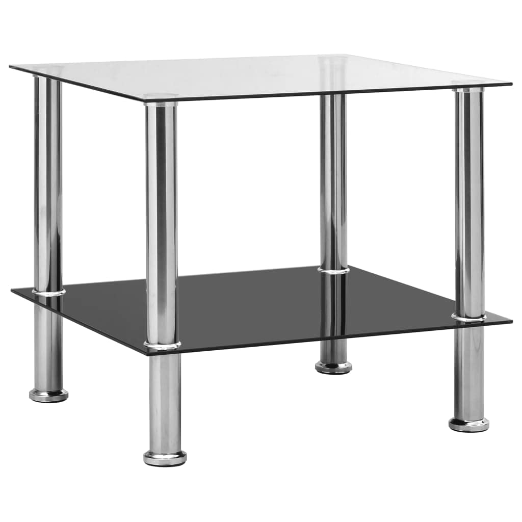 vidaXL Transparent Tempered Glass Side Table - 2-Tier End Console Table - Stainless Steel Legs Support - Modern Style Furniture