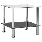 vidaXL Transparent Tempered Glass Side Table - 2-Tier End Console Table - Stainless Steel Legs Support - Modern Style Furniture