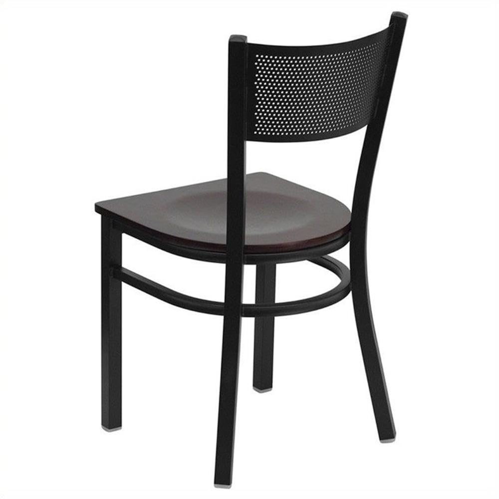 Flash Furniture Hercules Series Black Grid Back Metal Restaurant Chair - Mahogany Wood Seat