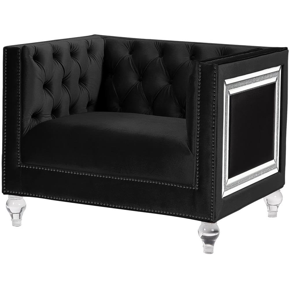 Acme Heibero Button Tufted Velvet Upholstery Chair with Acrylic Legs in Black