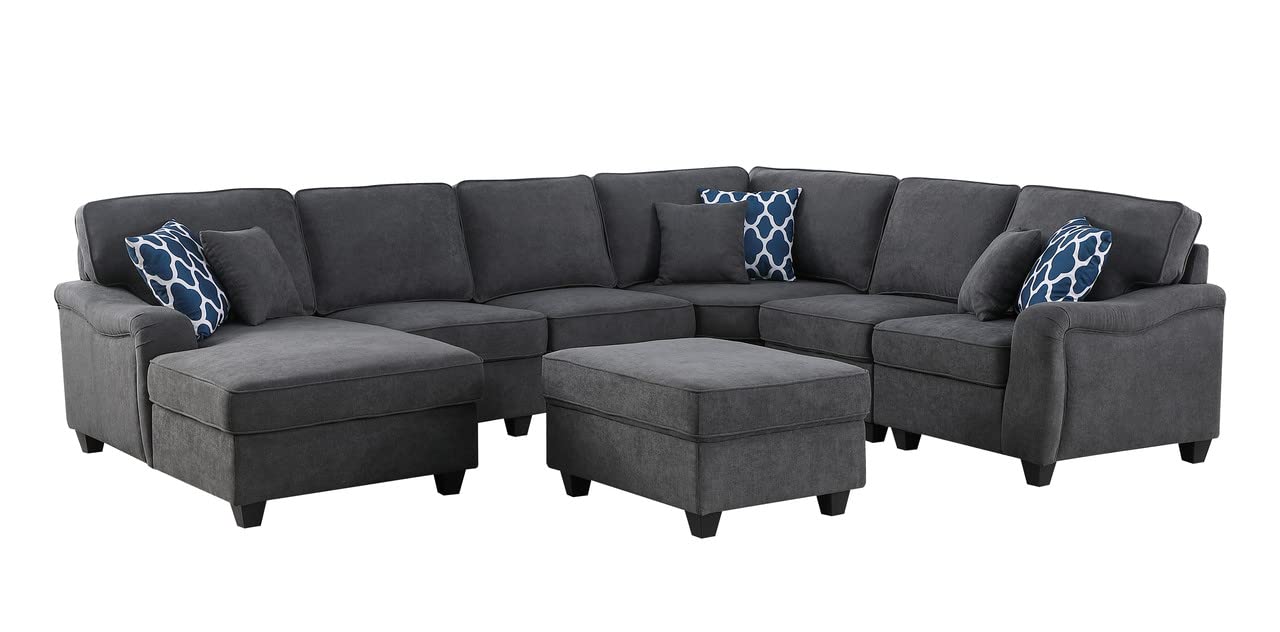 Lilola Home Leo Dark Gray Woven 7Pc Modular L-Shape Sectional Sofa Chaise and Ottoman
