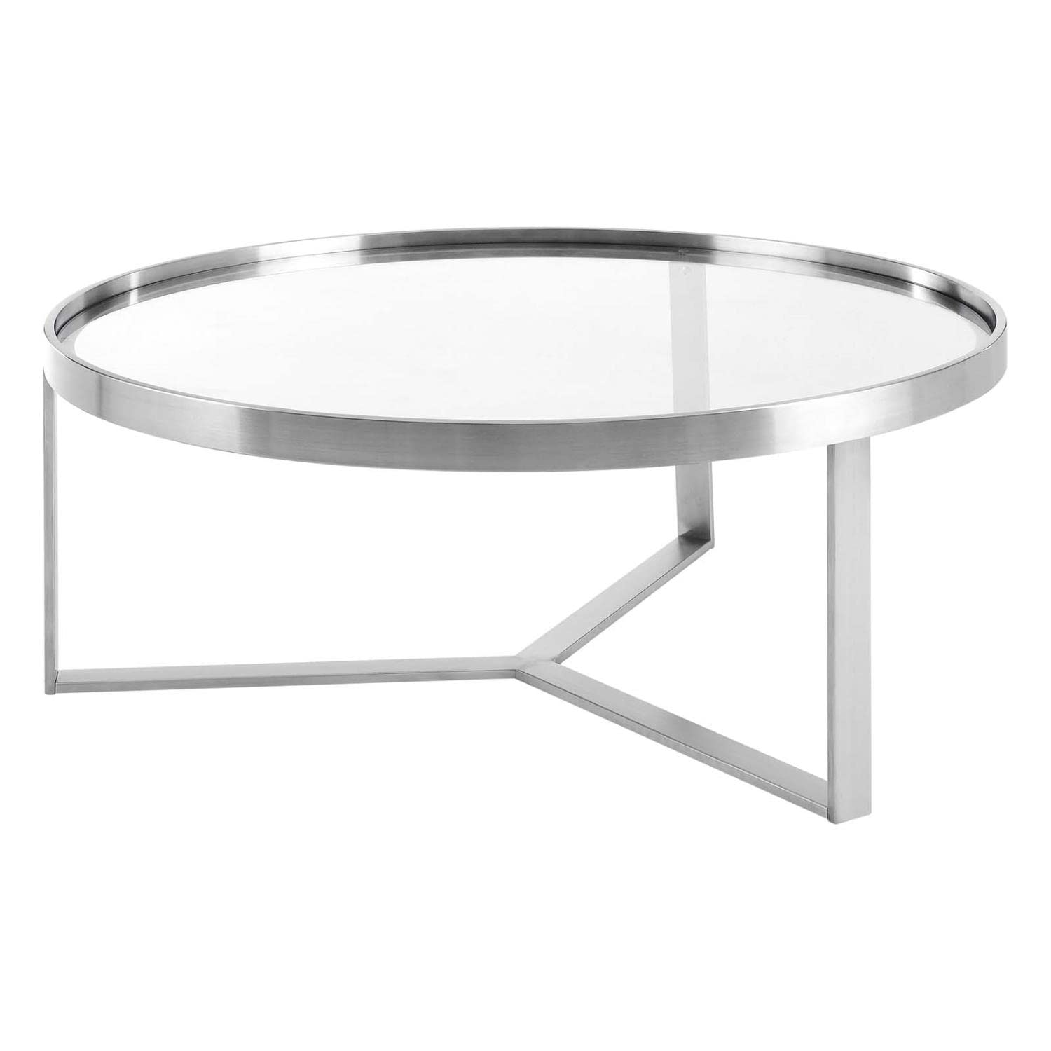Modway Relay Glass And Metal Accent Side Table, Silver, 35.5 X 35.5 X 13.5