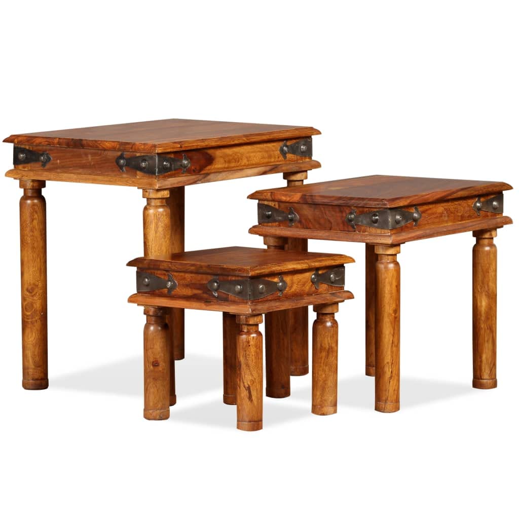 vidaXL Nesting Table Set 3 Pieces Solid Sheesham Wood Brown