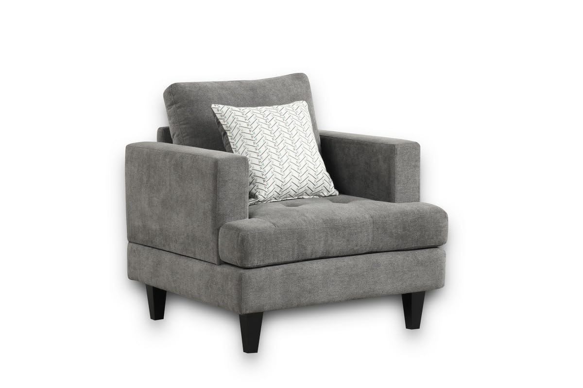 Lilola Home Callaway Gray Chenille Chair with Throw Pillow