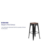 Flash Furniture Lily 30" High Backless Black Metal Barstool with Square Wood Seat