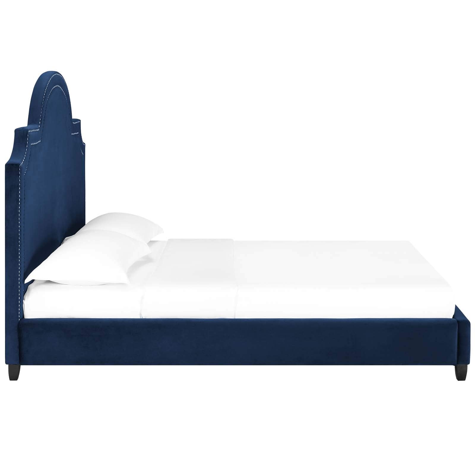 Modway Primrose Performance Velvet Queen Platform Bed With Nailhead Trim In Navy