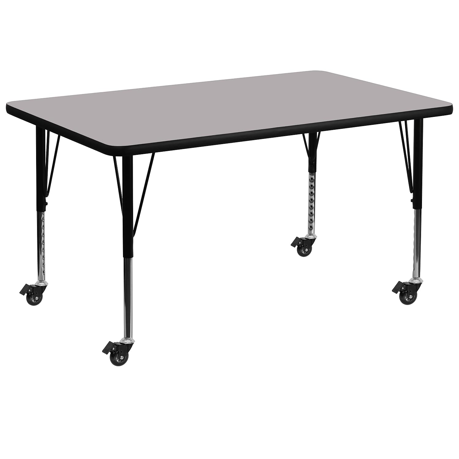 Flash Furniture Mobile 36W x 72L Rectangular Grey Thermal Laminate Activity Table - Height Adjustable Short Legs