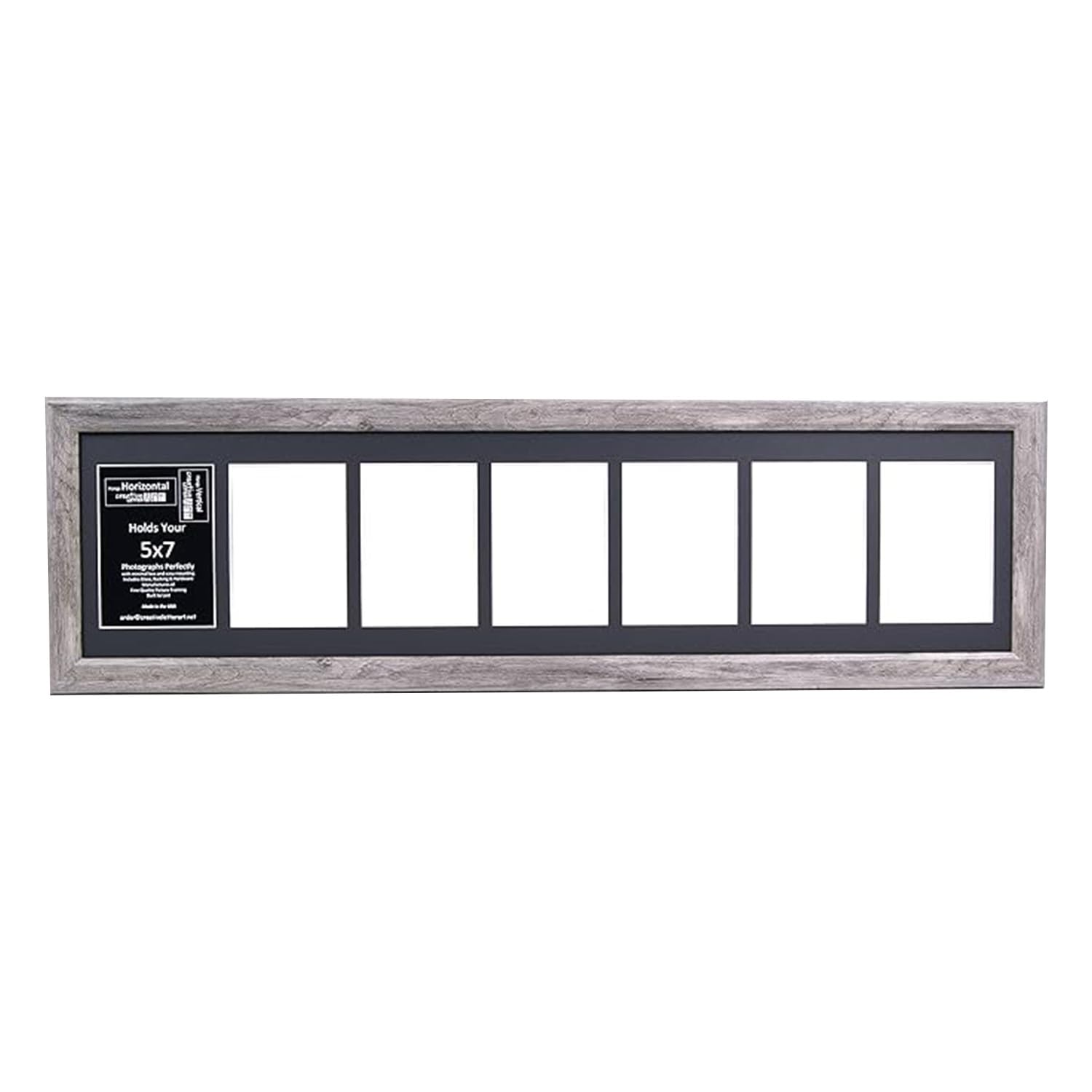Creative Letter Art 7 Opening Driftwood Picture Frame with Glass to hold 5 by 7 inch Photographs including 10x40-inch Black Mat 