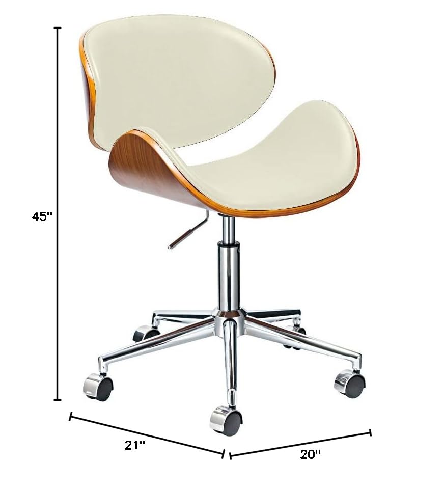 Neos Modern Office Chair with Wood Seat and PU Cushion (White)