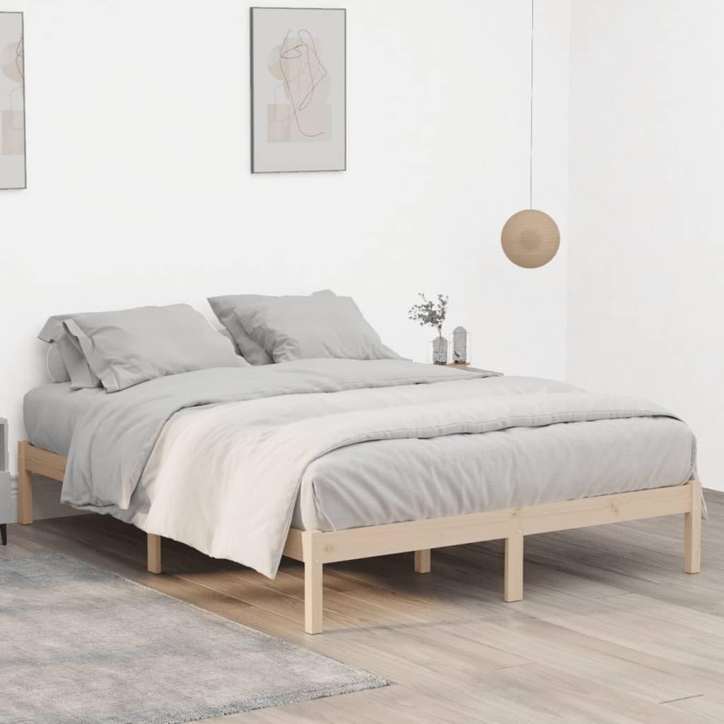 vidaXL King Bed Frame | Sturdy Solid Pinewood | Rustic Aesthetic | Practical Slats for Optimal Support | Easy Assembly | Brown | Dimensions - 76"x79.9"