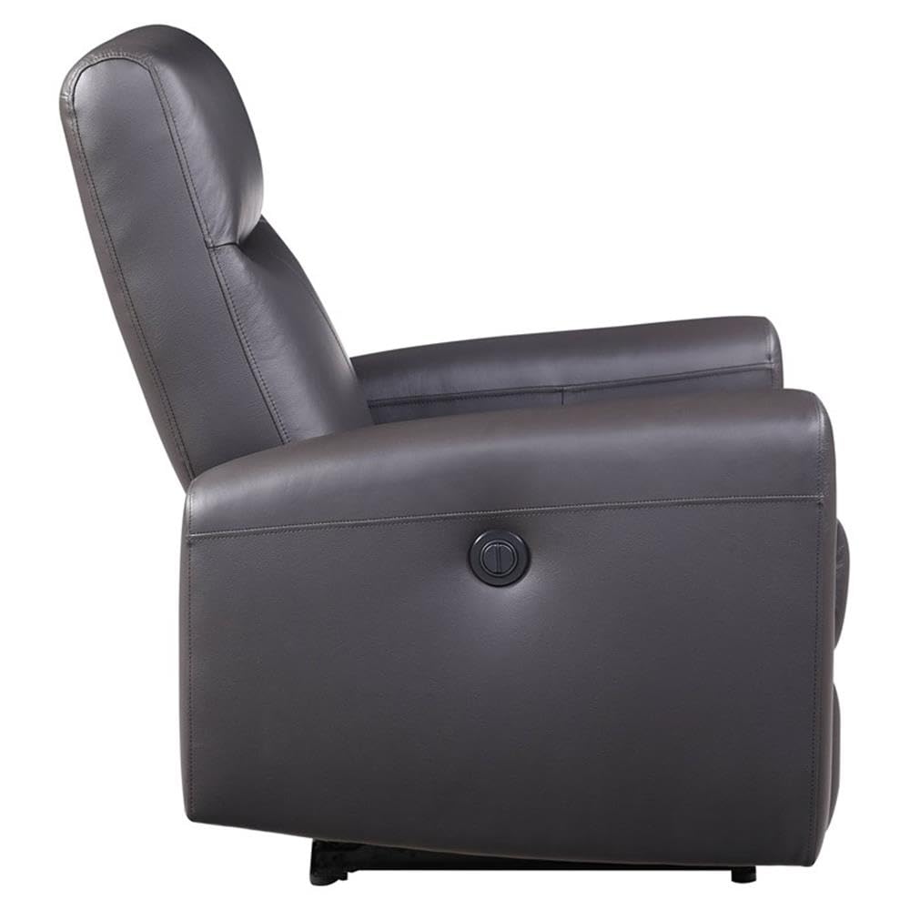 Acme Blane Tufted Leather Upholstered Power Motion Recliner in Brown
