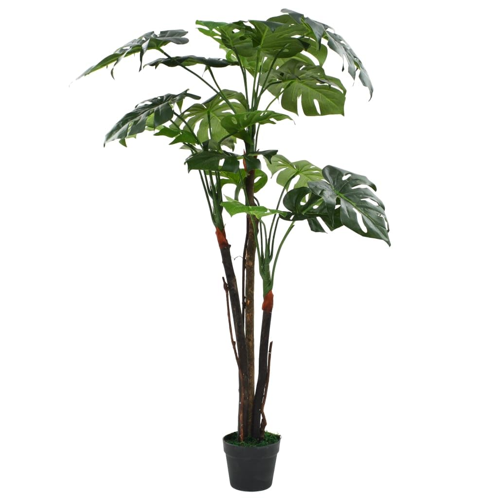 vidaXL 51.2&quot; Artificial Monstera Plant - Real Wooden Stems, Dense Green Foliage, Pot Included - Perfect for Home/Office Decoration