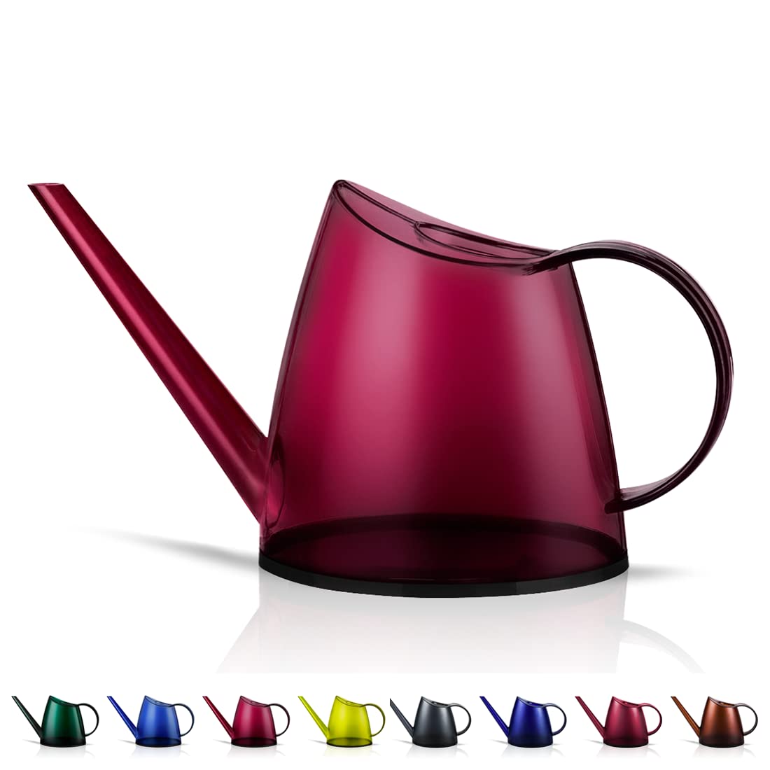 Whalelife Indoor Watering Can For House Bonsai Plants Garden Flower Long Spout 40Oz 1.4L 1/3 Gallon Small Modern Translucent Red