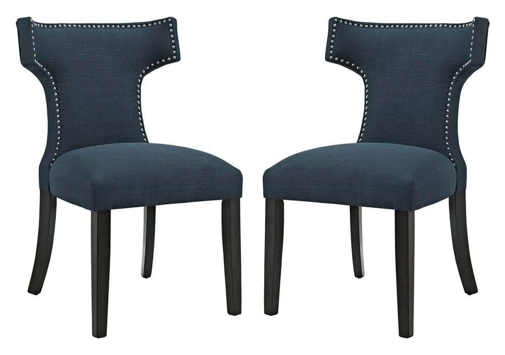 Modway Baron Curve Mid-Century Modern Upholstered Fabric With Nailhead Trim, Two Chairs, Azure
