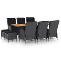 vidaXL 9 Piece Outdoor Patio Dining Set with Adjustable Reclining Chairs and Washable Cushions, Dark Gray Poly Rattan Furniture Set with Solid Acacia Wood Tabletop - Ideal for Gardens, Balconies, ...